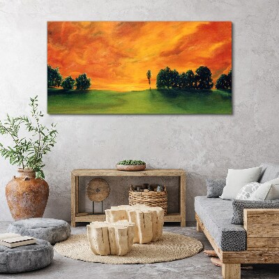 Tableau imprimé sur toile Coucher de soleil sur une colline verdoyante