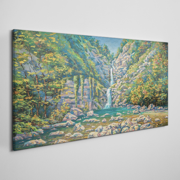 Tableau toile imprimée Cascade dans un paysage de montagne