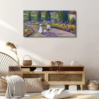 Tableau sur toile Une promenade en famille dans un jardin coloré