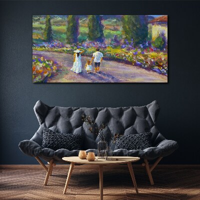 Tableau sur toile Une promenade en famille dans un jardin coloré