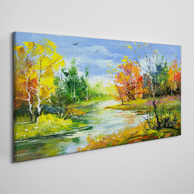 Tableau imprimé sur toile Paysage d'automne au bord de la rivière