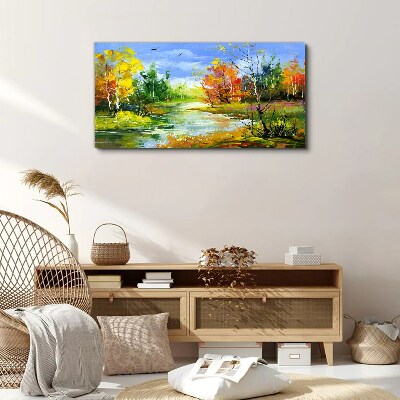 Tableau imprimé sur toile Paysage d'automne au bord de la rivière