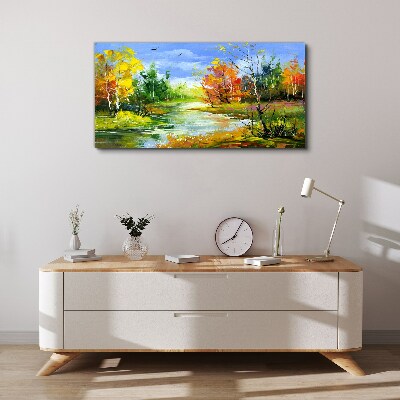Tableau imprimé sur toile Paysage d'automne au bord de la rivière