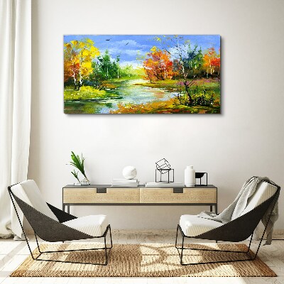 Tableau imprimé sur toile Paysage d'automne au bord de la rivière