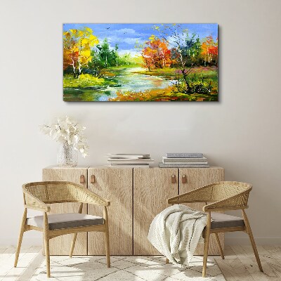 Tableau imprimé sur toile Paysage d'automne au bord de la rivière