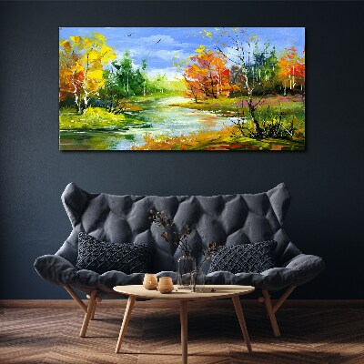 Tableau imprimé sur toile Paysage d'automne au bord de la rivière