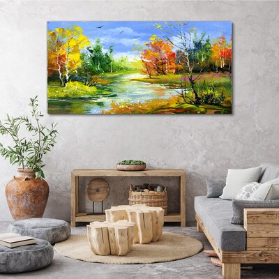 Tableau imprimé sur toile Paysage d'automne au bord de la rivière
