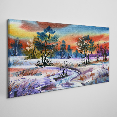 Tableau toile imprimée Un paysage hivernal aux couleurs de l'arc-en-ciel