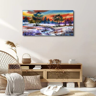 Tableau toile imprimée Un paysage hivernal aux couleurs de l'arc-en-ciel