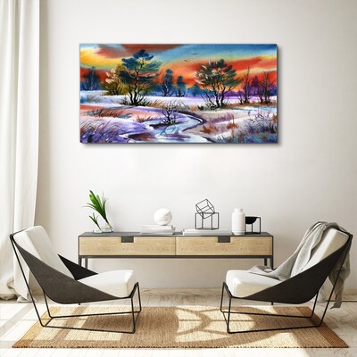 Tableau toile imprimée Un paysage hivernal aux couleurs de l'arc-en-ciel