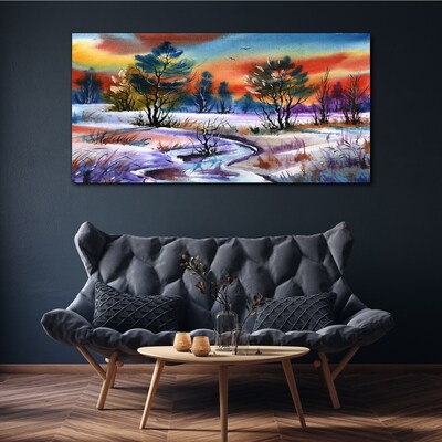 Tableau toile imprimée Un paysage hivernal aux couleurs de l'arc-en-ciel