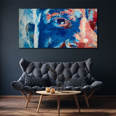 Tableau imprimé sur toile Visage intense aux nuances bleues