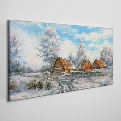 Tableau imprimé sur toile Paysage d'hiver avec des chalets