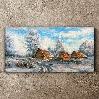 Tableau imprimé sur toile Paysage d'hiver avec des chalets