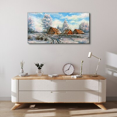 Tableau imprimé sur toile Paysage d'hiver avec des chalets