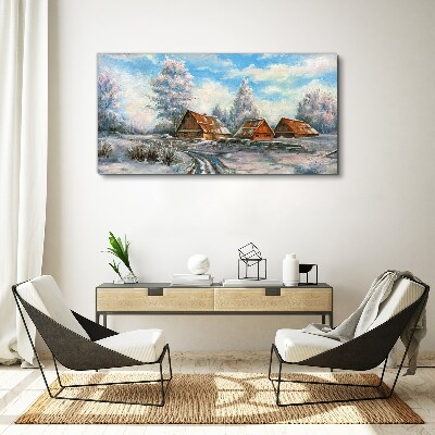 Tableau imprimé sur toile Paysage d'hiver avec des chalets