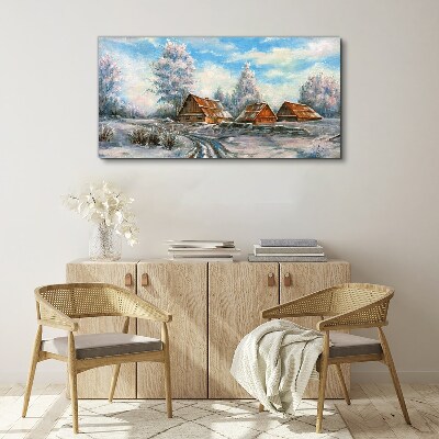 Tableau imprimé sur toile Paysage d'hiver avec des chalets
