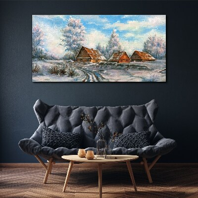 Tableau imprimé sur toile Paysage d'hiver avec des chalets
