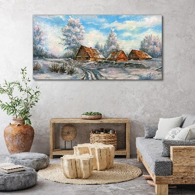 Tableau imprimé sur toile Paysage d'hiver avec des chalets