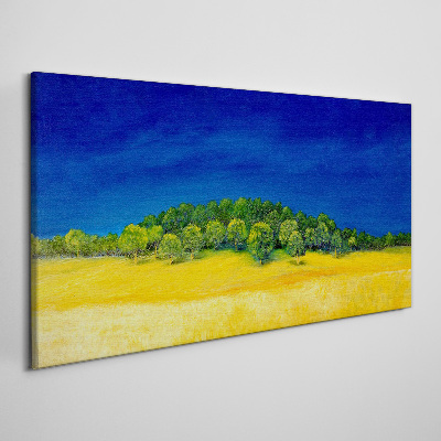 Tableau imprimé sur toile Champs dorés sous un ciel bleu