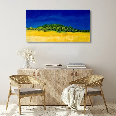 Tableau imprimé sur toile Champs dorés sous un ciel bleu