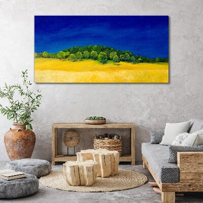 Tableau imprimé sur toile Champs dorés sous un ciel bleu