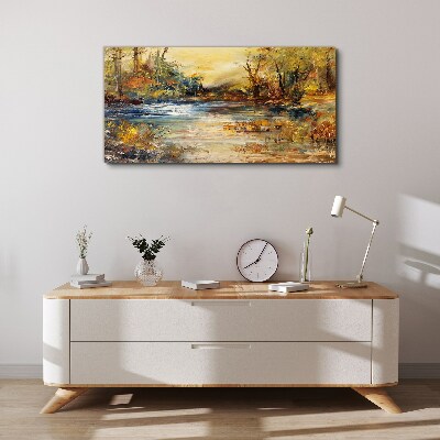 Tableau imprimé sur toile Rivière d'automne aux couleurs dorées