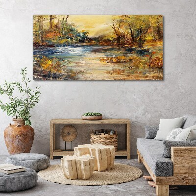 Tableau imprimé sur toile Rivière d'automne aux couleurs dorées