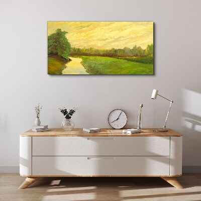 Tableau sur toile Un paysage paisible avec une rivière et des arbres