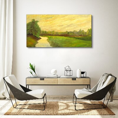 Tableau sur toile Un paysage paisible avec une rivière et des arbres