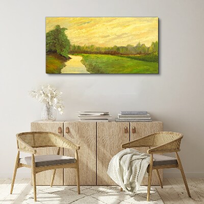 Tableau sur toile Un paysage paisible avec une rivière et des arbres