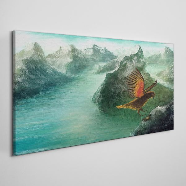Tableau toile imprimée Aigle au-dessus d'un lac de montagne