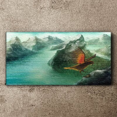 Tableau toile imprimée Aigle au-dessus d'un lac de montagne