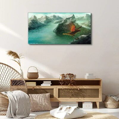 Tableau toile imprimée Aigle au-dessus d'un lac de montagne