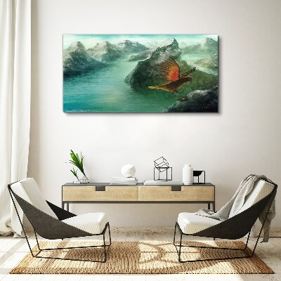 Tableau toile imprimée Aigle au-dessus d'un lac de montagne
