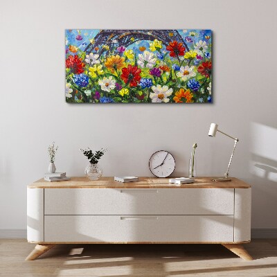 Tableau toile imprimée Paysage floral avec la Tour Eiffel