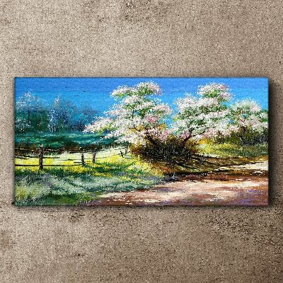 Tableau toile imprimée Paysage printanier avec des arbres en fleurs