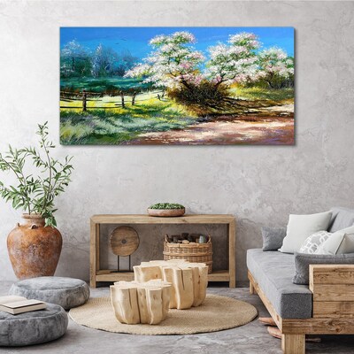 Tableau toile imprimée Paysage printanier avec des arbres en fleurs