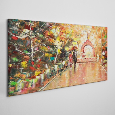 Tableau toile imprimée Allée d'automne avec parapluies