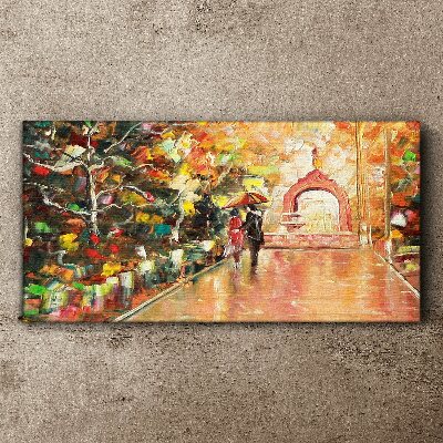 Tableau toile imprimée Allée d'automne avec parapluies