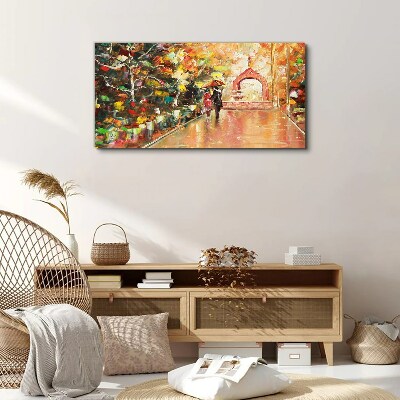 Tableau toile imprimée Allée d'automne avec parapluies