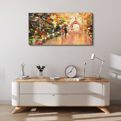 Tableau toile imprimée Allée d'automne avec parapluies