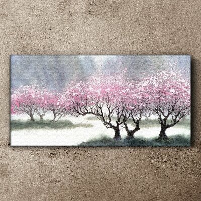 Tableau imprimé sur toile Arbres en fleurs dans la brume printanière