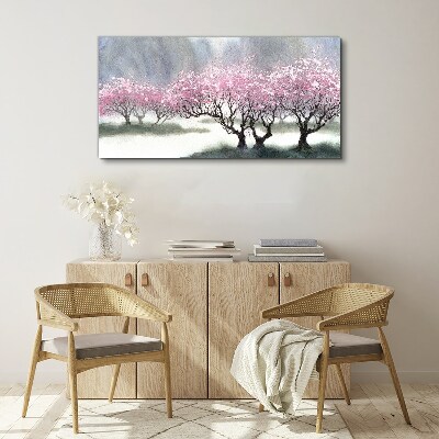 Tableau imprimé sur toile Arbres en fleurs dans la brume printanière
