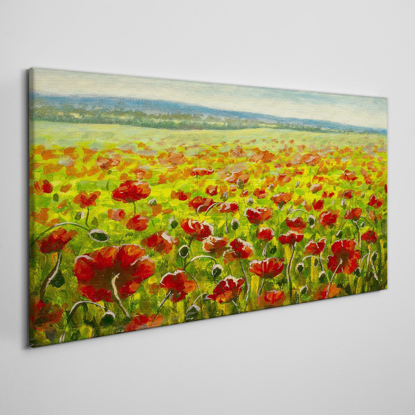 Tableau sur toile Un champ de coquelicots au soleil
