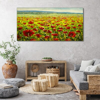 Tableau sur toile Un champ de coquelicots au soleil