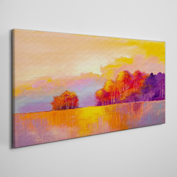 Tableau sur toile Coucher de soleil coloré sur la prairie