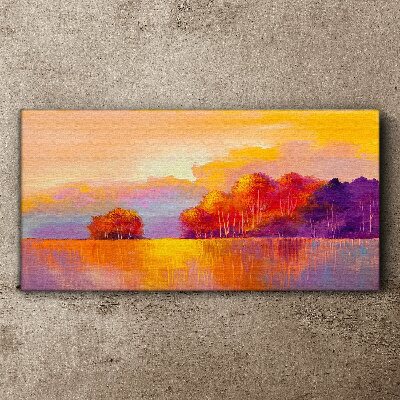 Tableau sur toile Coucher de soleil coloré sur la prairie