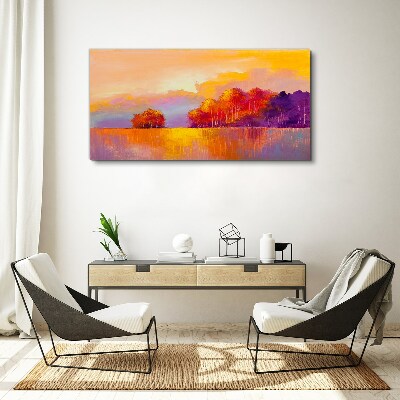 Tableau sur toile Coucher de soleil coloré sur la prairie