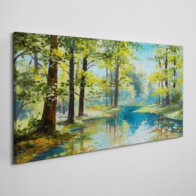 Tableau sur toile Un paysage forestier paisible au bord de l'eau
